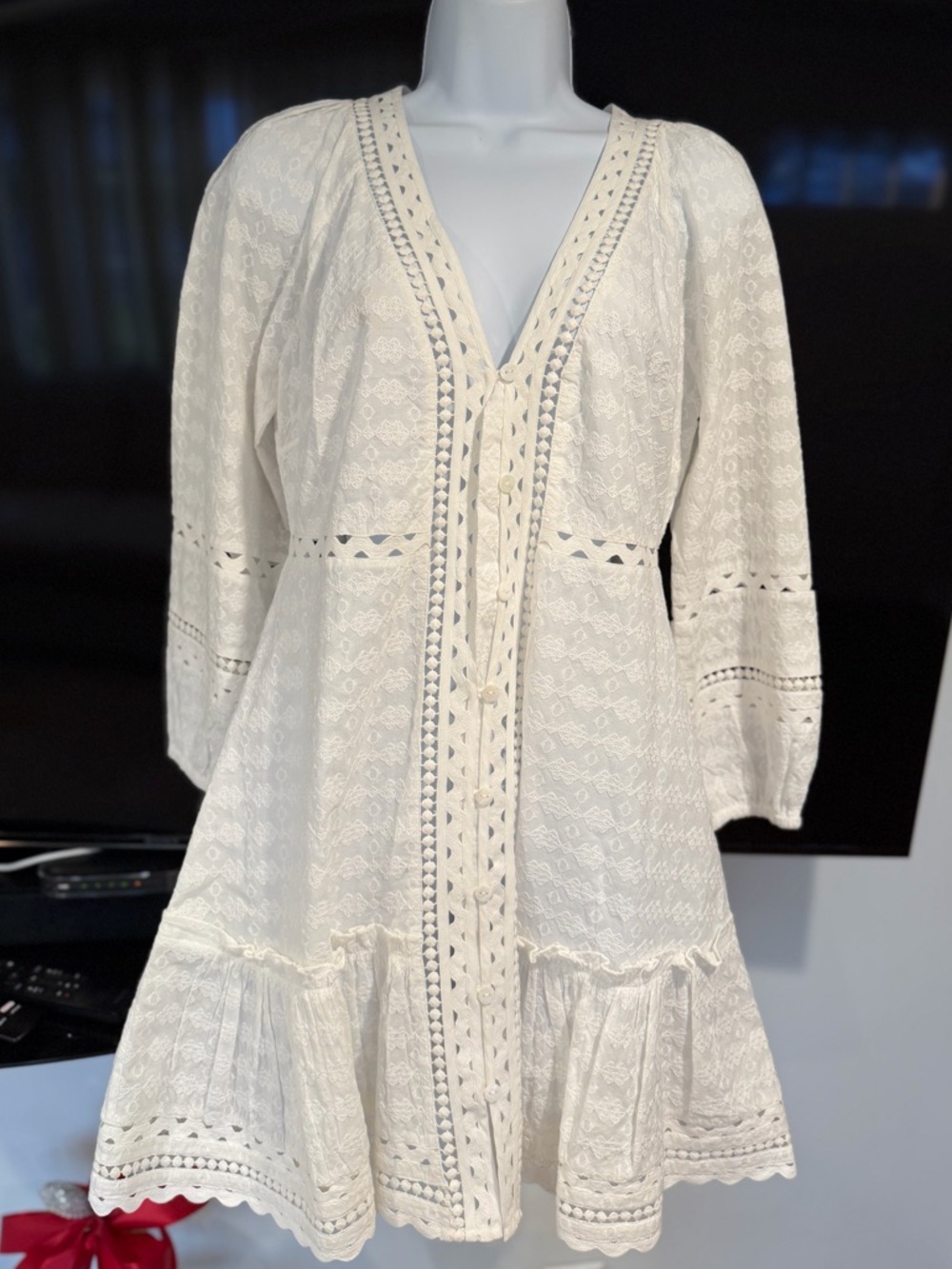 Veronica Beard DAEJA White Eyelet V-Neck Mini Dress⭐️ - Picture 4 of 16